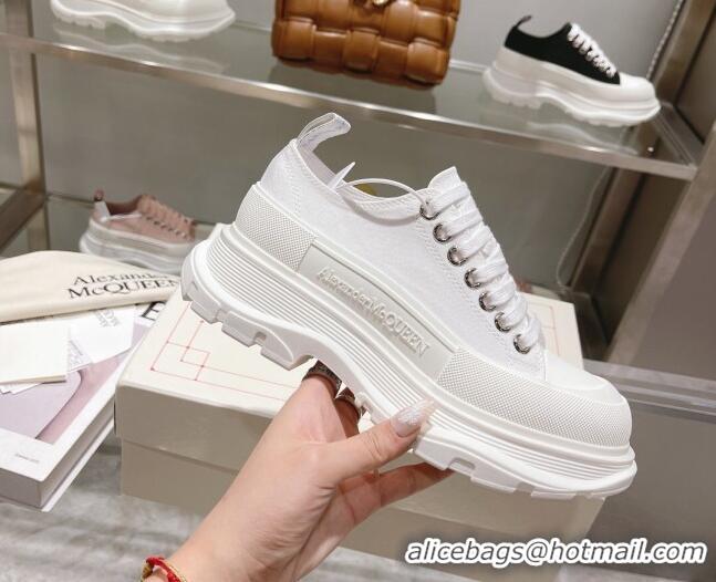 Popular Style Alexander McQueen Tread Slick Canvas Lace Up Sneakers All White 090979