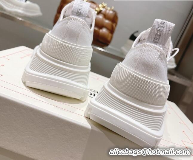 Popular Style Alexander McQueen Tread Slick Canvas Lace Up Sneakers All White 090979