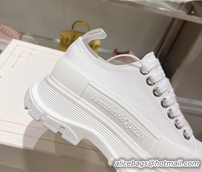 Popular Style Alexander McQueen Tread Slick Canvas Lace Up Sneakers All White 090979