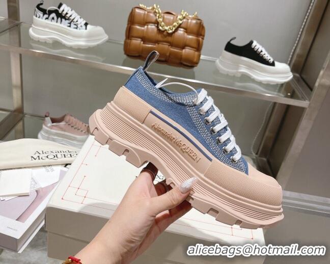 Best Product Alexander McQueen Tread Slick Denim Lace Up Sneakers Blue/Nude 090980