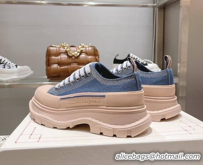 Best Product Alexander McQueen Tread Slick Denim Lace Up Sneakers Blue/Nude 090980