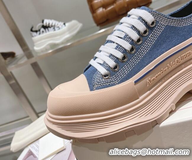 Best Product Alexander McQueen Tread Slick Denim Lace Up Sneakers Blue/Nude 090980