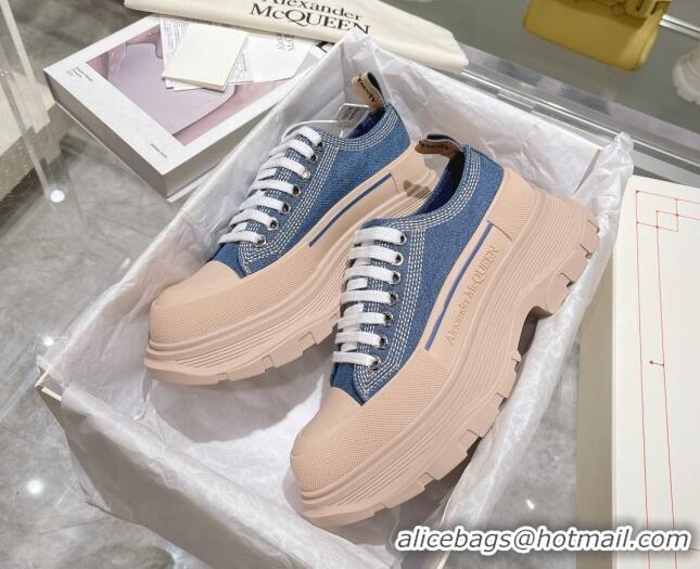 Best Product Alexander McQueen Tread Slick Denim Lace Up Sneakers Blue/Nude 090980