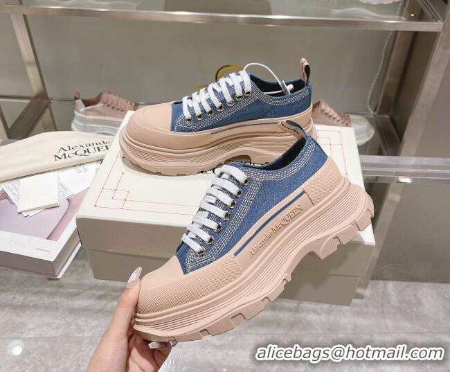 Best Product Alexander McQueen Tread Slick Denim Lace Up Sneakers Blue/Nude 090980