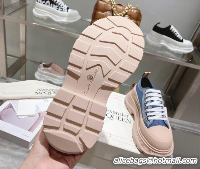 Best Product Alexander McQueen Tread Slick Denim Lace Up Sneakers Blue/Nude 090980