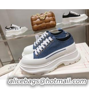 Good Quality Alexander McQueen Tread Slick Denim Lace Up Sneakers Blue/White 090981