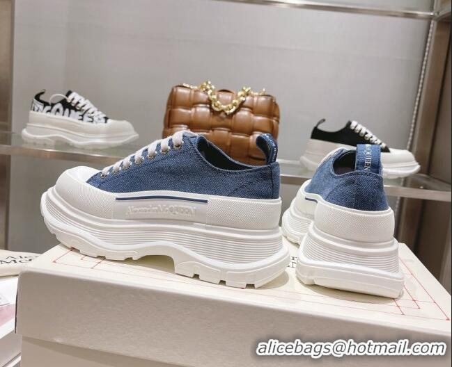 Good Quality Alexander McQueen Tread Slick Denim Lace Up Sneakers Blue/White 090981