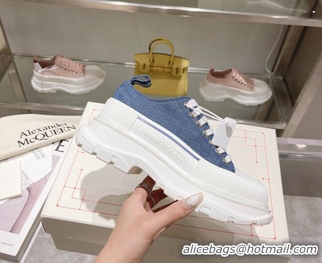 Good Quality Alexander McQueen Tread Slick Denim Lace Up Sneakers Blue/White 090981