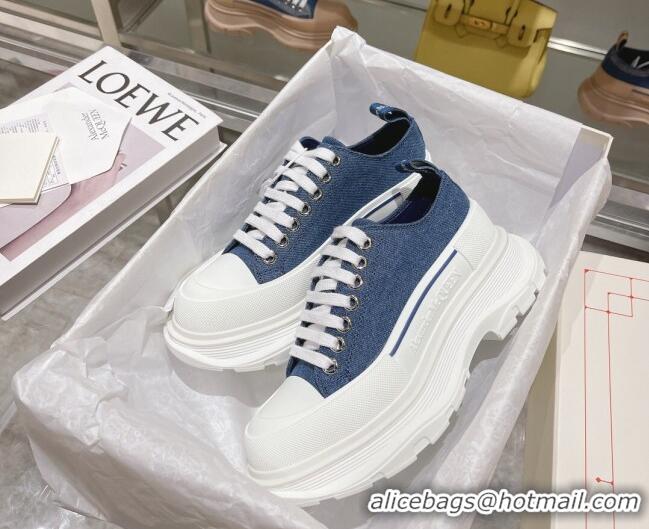 Good Quality Alexander McQueen Tread Slick Denim Lace Up Sneakers Blue/White 090981