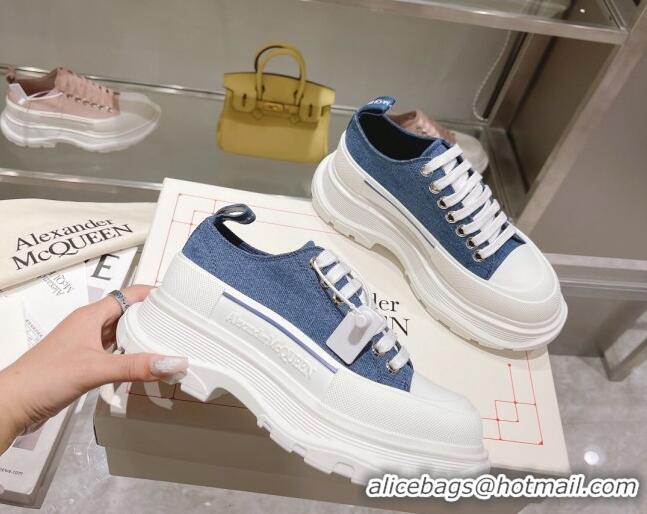 Good Quality Alexander McQueen Tread Slick Denim Lace Up Sneakers Blue/White 090981