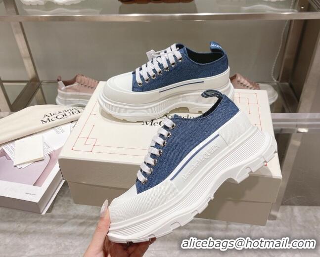 Good Quality Alexander McQueen Tread Slick Denim Lace Up Sneakers Blue/White 090981