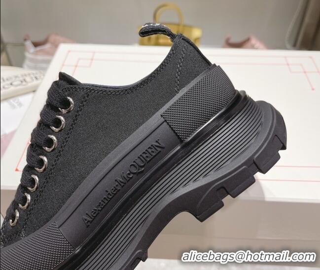 Top Grade Alexander McQueen Tread Slick Canvas Lace Up Sneakers All Black 090982