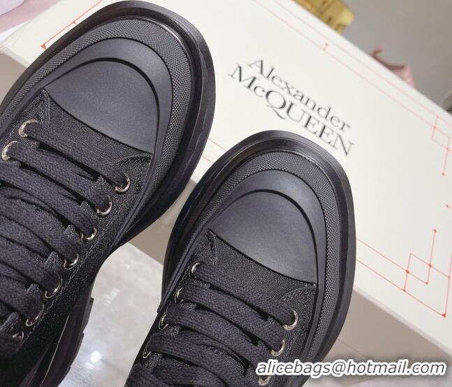 Top Grade Alexander McQueen Tread Slick Canvas Lace Up Sneakers All Black 090982