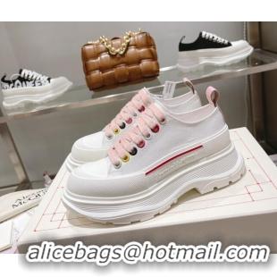 Lower Price Alexander McQueen Tread Slick Canvas Lace Up Sneakers White/Pink 090983