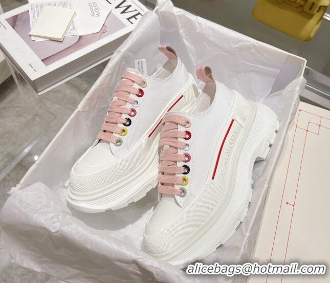 Lower Price Alexander McQueen Tread Slick Canvas Lace Up Sneakers White/Pink 090983