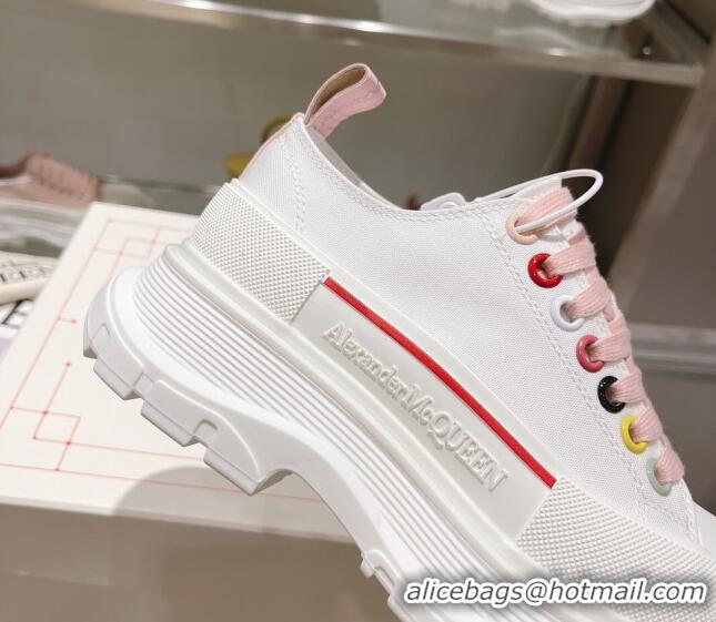 Lower Price Alexander McQueen Tread Slick Canvas Lace Up Sneakers White/Pink 090983