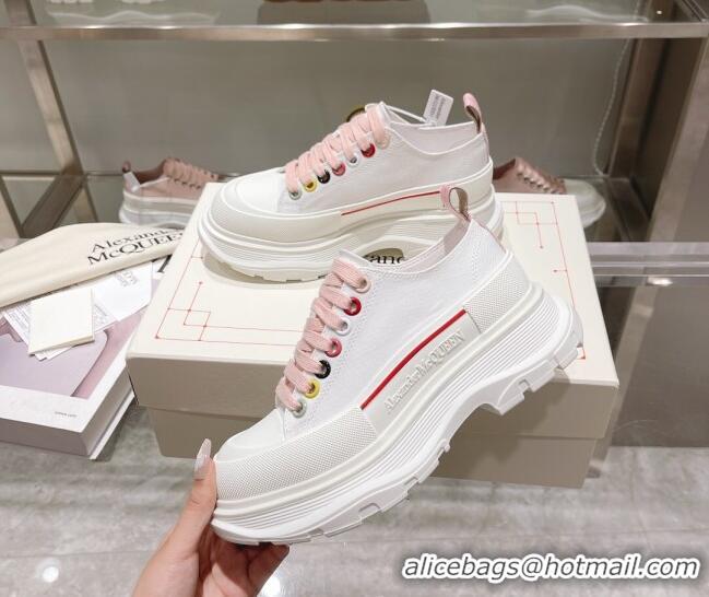 Lower Price Alexander McQueen Tread Slick Canvas Lace Up Sneakers White/Pink 090983