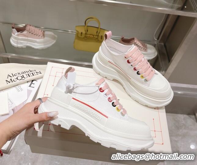 Lower Price Alexander McQueen Tread Slick Canvas Lace Up Sneakers White/Pink 090983