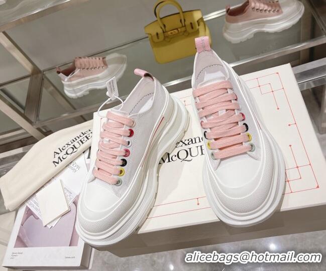 Lower Price Alexander McQueen Tread Slick Canvas Lace Up Sneakers White/Pink 090983