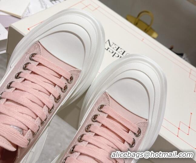 Lower Price Alexander McQueen Tread Slick Canvas Lace Up Sneakers White/Pink 090983