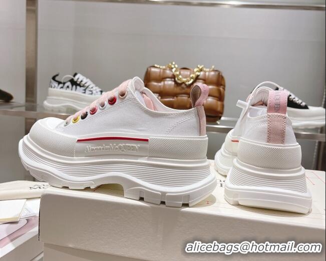 Lower Price Alexander McQueen Tread Slick Canvas Lace Up Sneakers White/Pink 090983