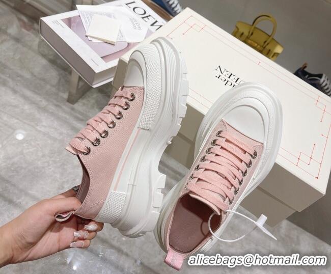 Lower Price Alexander McQueen Tread Slick Canvas Lace Up Sneakers White/Pink 090983