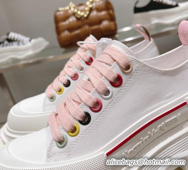 Lower Price Alexander McQueen Tread Slick Canvas Lace Up Sneakers White/Pink 090983