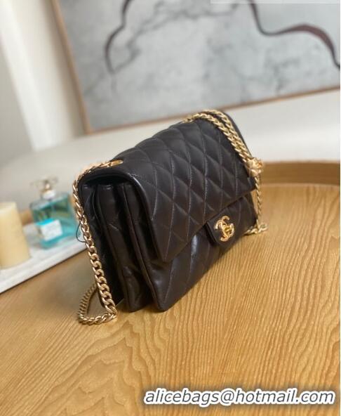 Top Quality Chanel Lambskin Flap Bag with CC Metal Chain AS3609 Dark Brown 2022