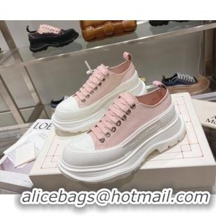 Grade Quality Alexander McQueen Tread Slick Canvas Lace Up Sneakers Light Pink 090984