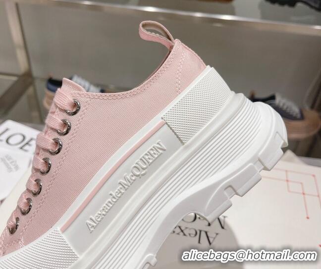 Grade Quality Alexander McQueen Tread Slick Canvas Lace Up Sneakers Light Pink 090984