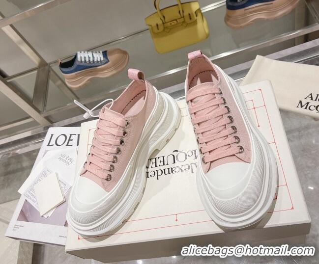 Grade Quality Alexander McQueen Tread Slick Canvas Lace Up Sneakers Light Pink 090984