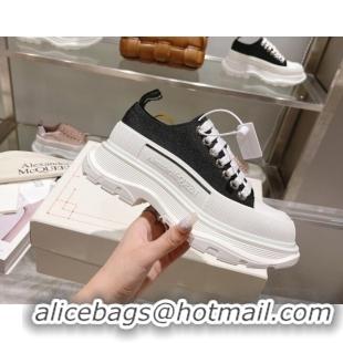 Good Looking Alexander McQueen Tread Slick Canvas Lace Up Sneakers White/Black 090985