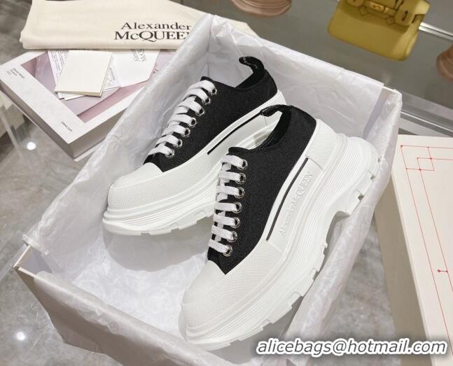 Good Looking Alexander McQueen Tread Slick Canvas Lace Up Sneakers White/Black 090985