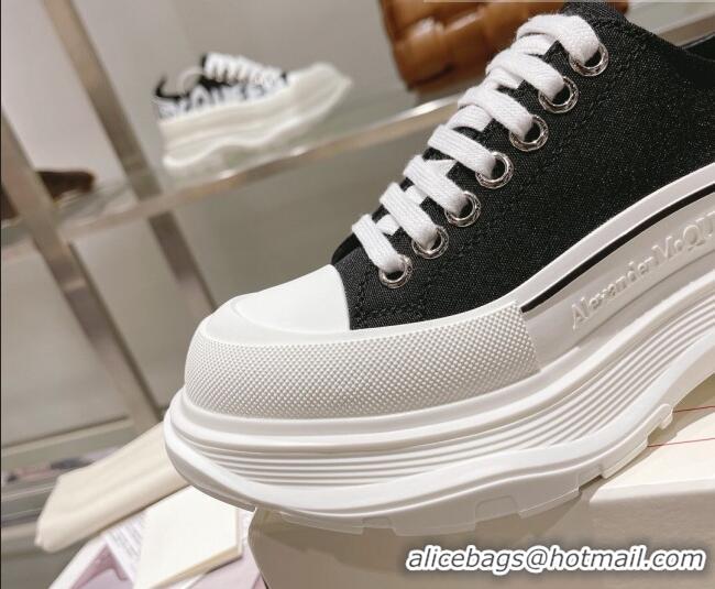 Good Looking Alexander McQueen Tread Slick Canvas Lace Up Sneakers White/Black 090985