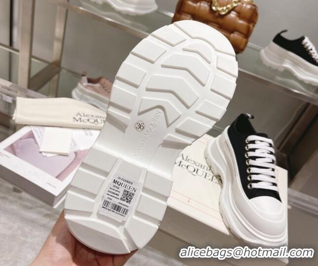 Good Looking Alexander McQueen Tread Slick Canvas Lace Up Sneakers White/Black 090985