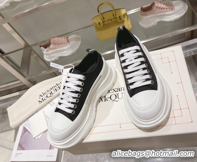 Good Looking Alexander McQueen Tread Slick Canvas Lace Up Sneakers White/Black 090985