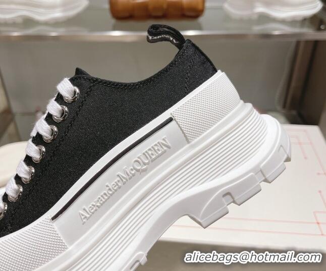 Good Looking Alexander McQueen Tread Slick Canvas Lace Up Sneakers White/Black 090985