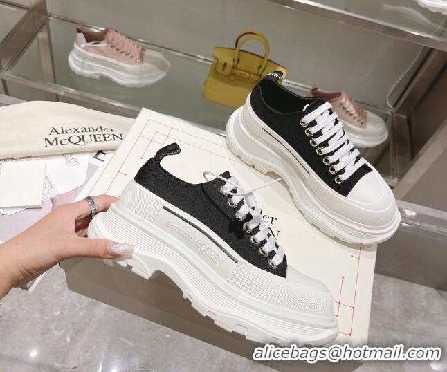 Good Looking Alexander McQueen Tread Slick Canvas Lace Up Sneakers White/Black 090985