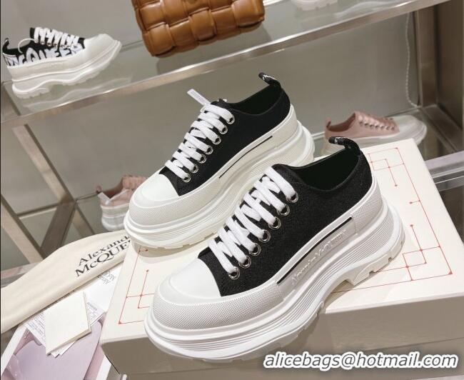 Good Looking Alexander McQueen Tread Slick Canvas Lace Up Sneakers White/Black 090985