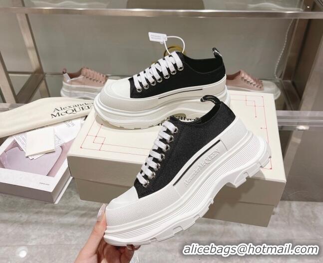 Good Looking Alexander McQueen Tread Slick Canvas Lace Up Sneakers White/Black 090985