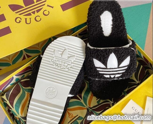 Good Product adidas x Gucci Terry Wool Platform Sandals Black 081307