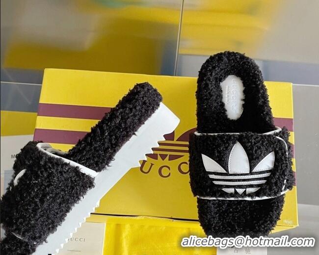 Good Product adidas x Gucci Terry Wool Platform Sandals Black 081307