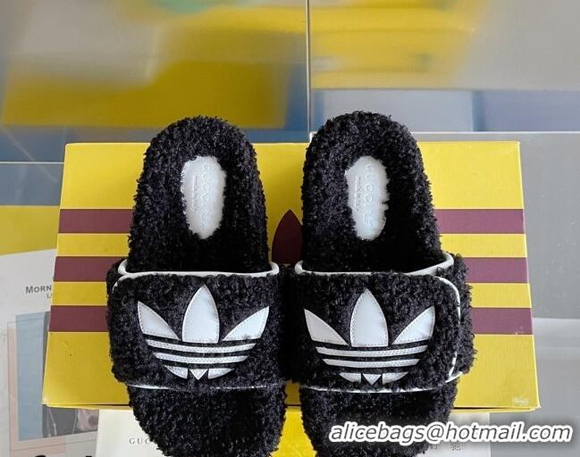 Good Product adidas x Gucci Terry Wool Platform Sandals Black 081307