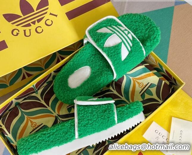 Durable adidas x Gucci Terry Wool Platform Sandals Green 081308