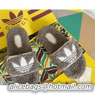 Most Popular adidas x Gucci Terry Wool Platform Sandals Grey 081309