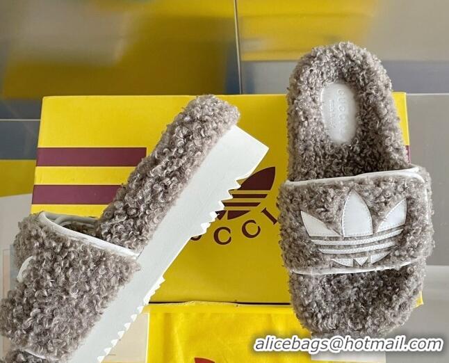 Most Popular adidas x Gucci Terry Wool Platform Sandals Grey 081309