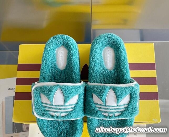 Charming adidas x Gucci Terry Wool Platform Sandals Blue 081310