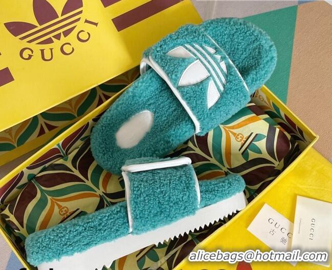 Charming adidas x Gucci Terry Wool Platform Sandals Blue 081310