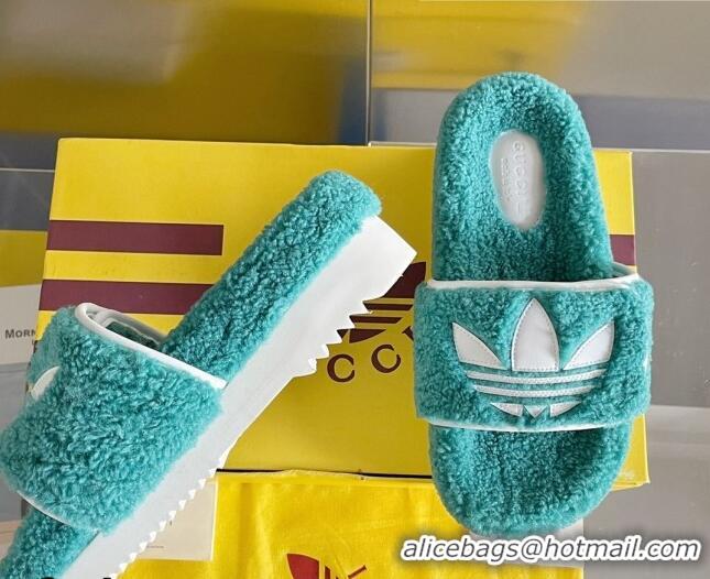 Charming adidas x Gucci Terry Wool Platform Sandals Blue 081310