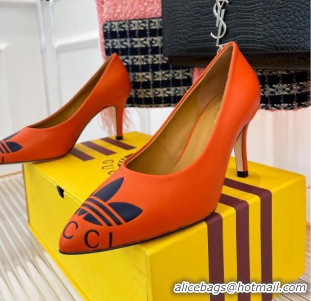 Unique Style adidas x Gucci Leather Trefoil High Heel Pumps 8.5cm Orange 082581